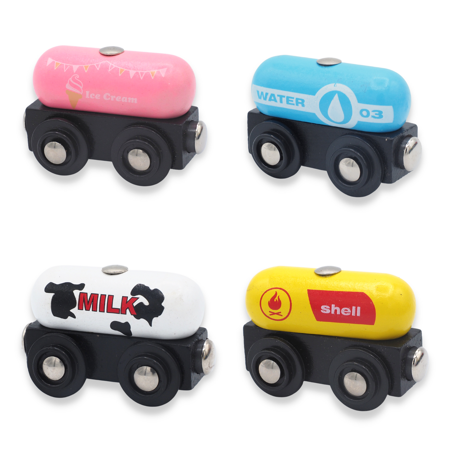 4 Pack of Wooden Tenders for Wooden Train Track